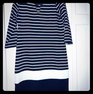 Navy blue and white striped dress